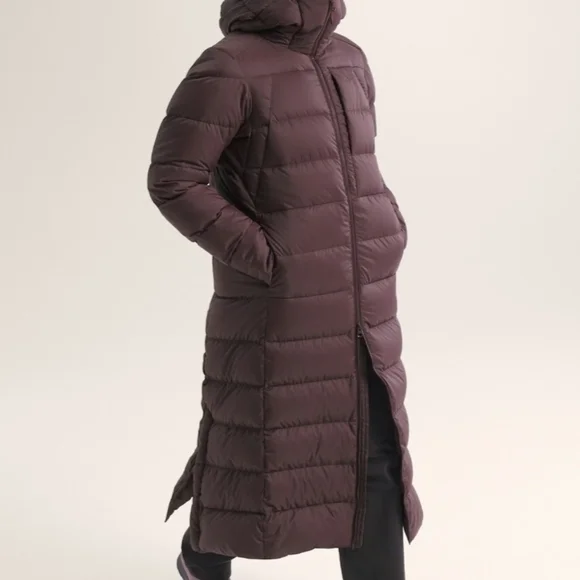 NWT Arc'teryx Women's X-Long Down Puffer Parka Jacket Deep Brown-ish Plum Large - Picture 6 of 7